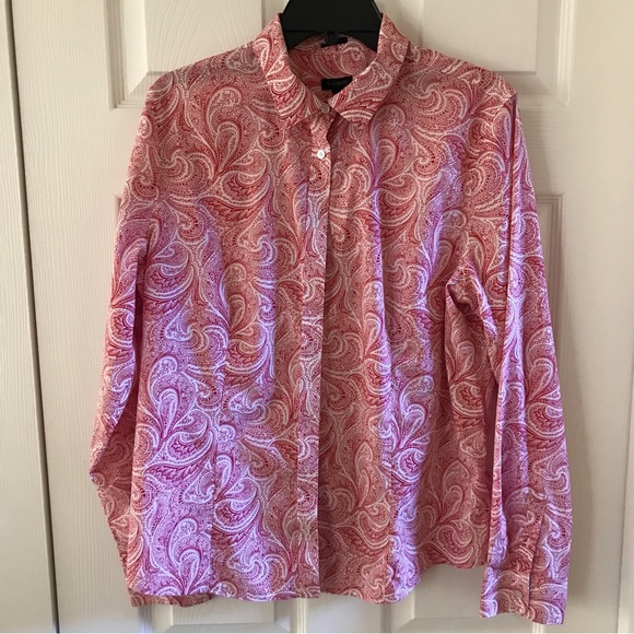 Talbots Tops - Talbots blouse size 16 button down red and white paisley cotton spandex